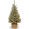 3ft. Snowy Concolor Fir with Snowy Pinecones Artificial Christmas Tree In Burlap Base, Warm White LED Lights